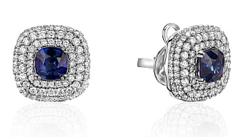 Золотые серьги-пусеты с сапфиром